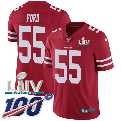 San Francisco 49ers Nike #55 Dee Ford Red Super Bowl LIV 2020 Team Color Youth Stitched NFL 100th Season Vapor Limited Jersey->youth nfl jersey->Youth Jersey